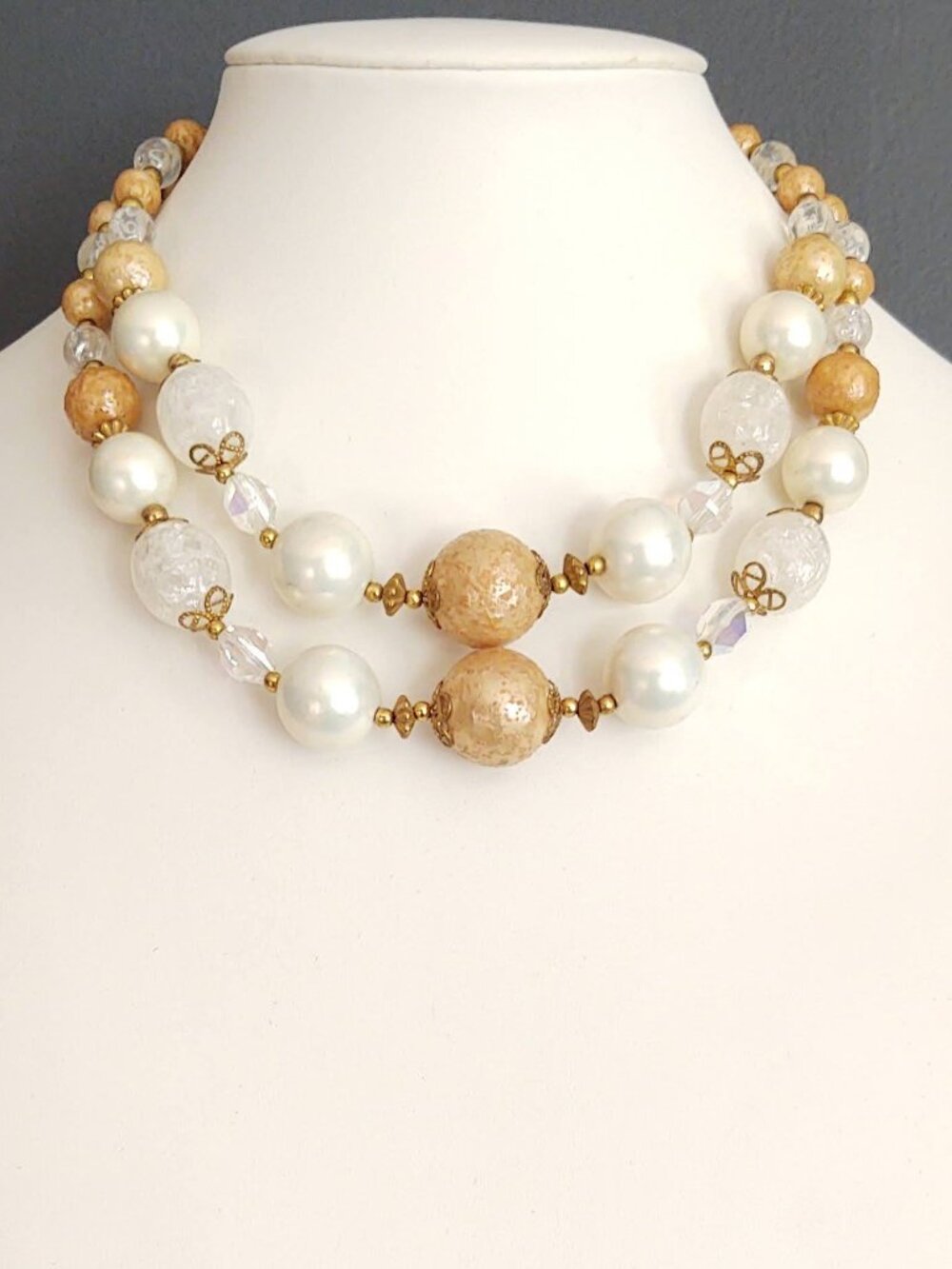 Vintage 2 strand crystal and bead necklace